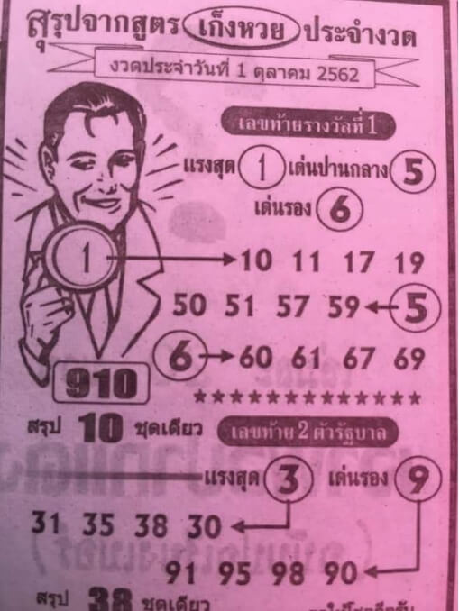 สรุปจากสูตรเก็งหวย 1/10/62