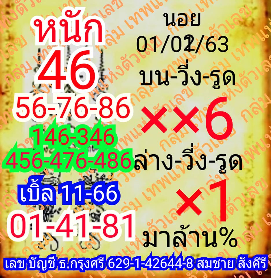 แนวทางหวยฮานอย 1/2/63 