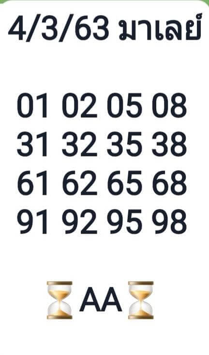 หวยมาเลย์วันนี้ 4/3/63 ชุดที่ 13