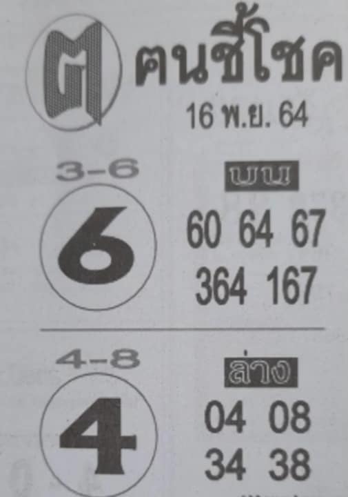 หวยคนชี้โชค 16/11/64