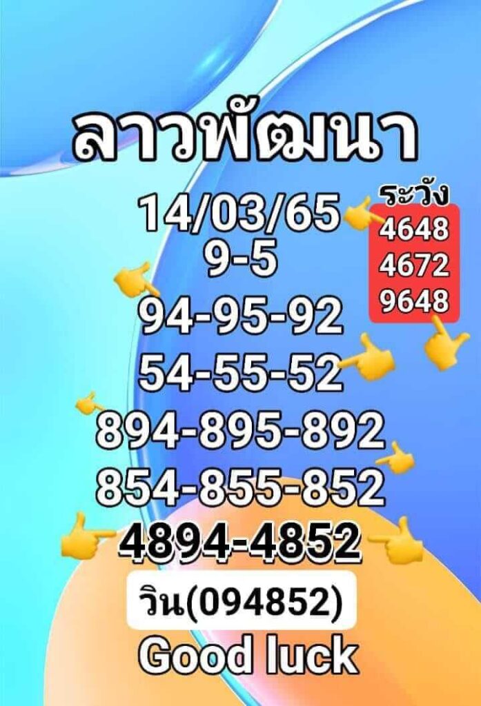 แนวทางหวยลาว 14/3/65 ชุดที่ 10