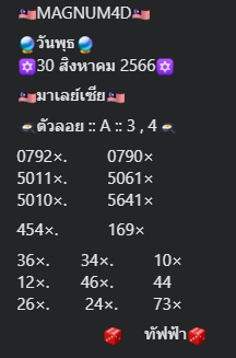 หวยมาเลย์วันนี้ 30/8/66 ชุดที่ 8